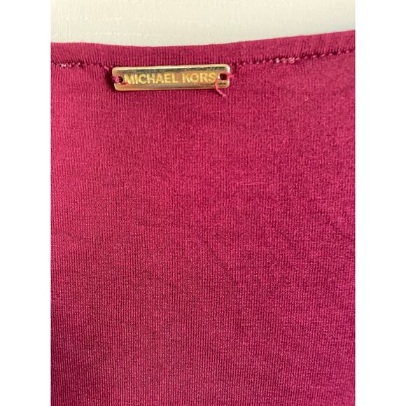 Michael Michael Kors Top Mixed Media Layered Blouse Size Med V-Neck Burgundy - Picture 5 of 10